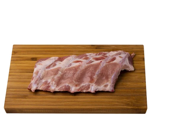 Vista Cerca Las Costillas Cerdo Crudo Corte Madera Amplia Concepto — Foto de Stock