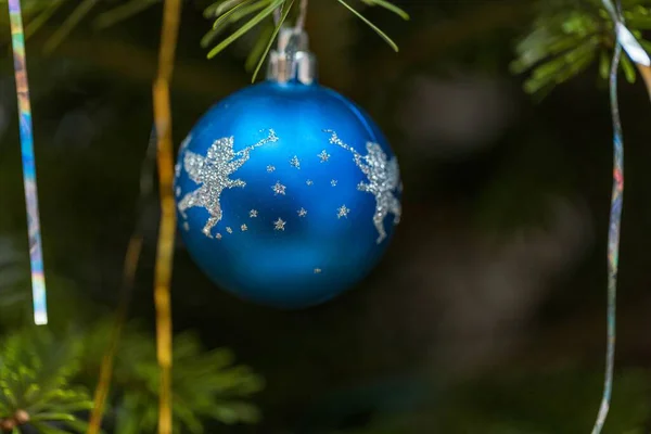 Blick Auf Niedlichen Christbaumschmuck Form Einer Eulenfigur Weihnachtsferien Konzept Postkarte — Stockfoto