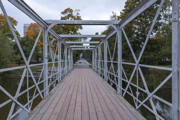 Belle Vue Paysage Automne Ville Pont Métallique Sur Eau Rivière — Photo