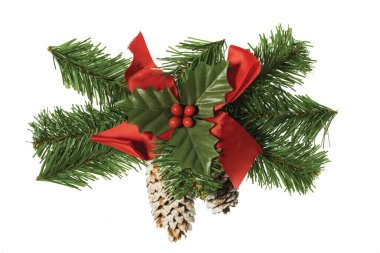 Beyaz arka planda izole edilmiş Noel dekorasyonunun yakın görüntüsü. Kartpostal Güzel Noel geçmişleri.