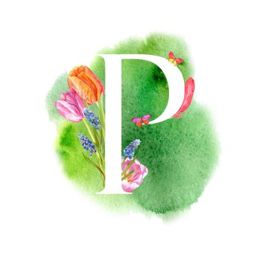 Harf s. Bahar çiçekleri, Davetiyeler, kartları, düğün ve daha fazlası için muscari Lale ile alfabesinde bir harf.