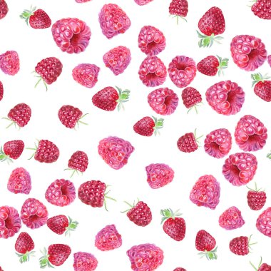 Beyaz bir arka plan üzerinde çilek ile Seamless modeli. Çilek suluboya ile el ile boyanır.