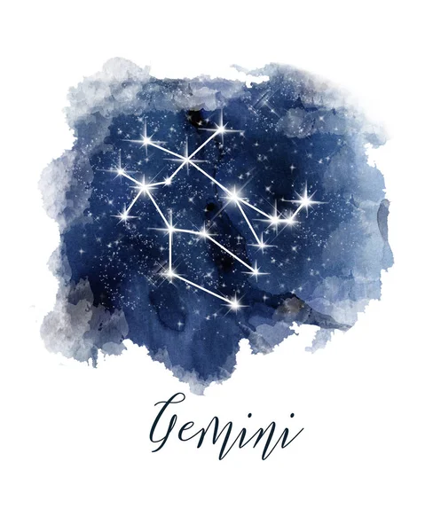 Dark blue hand drawn watercolor night sky with stars. Rough, artistic edges. Night Sky Zodiac sign Print, Watercolor Star Map