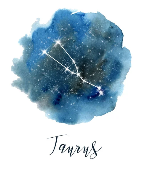 Znak Zodiaku Byk Ciemny Niebieski Ręcznie Rysowane Akwarela Nocne Niebo — Zdjęcie stockowe
