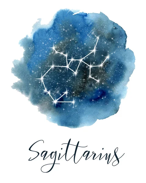 Zodiac Sign Taurus Dark Blue Hand Drawn Watercolor Night Sky — Stock Photo, Image
