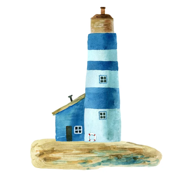 Farol Aquarela Para Seu Design Ilustração Pintada Mão — Fotografia de Stock