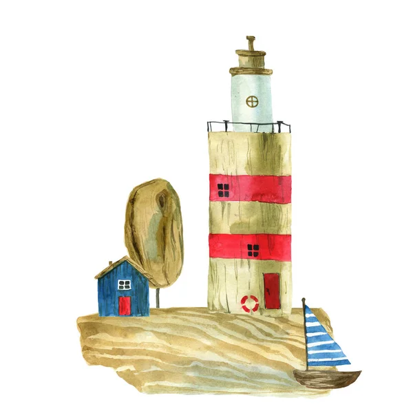 Farol Aquarela Para Seu Design Ilustração Pintada Mão — Fotografia de Stock