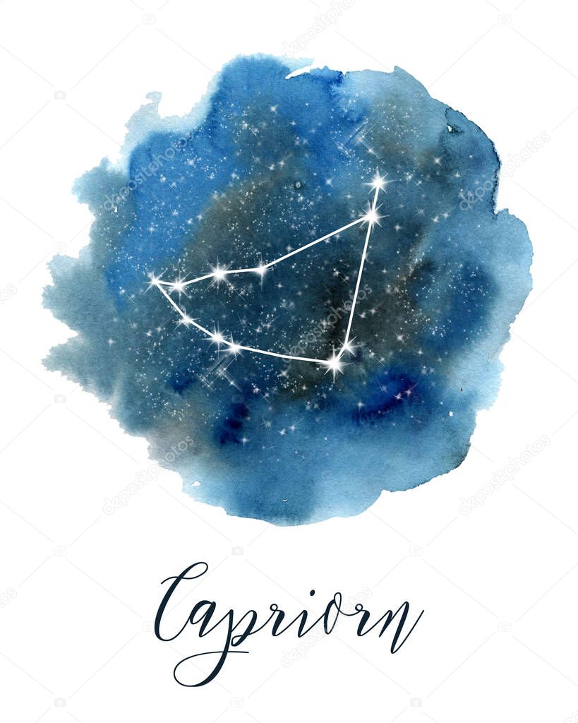Dark blue hand drawn watercolor night sky with stars. Rough, artistic edges. Night Sky Zodiac sign Print, Watercolor Star Map
