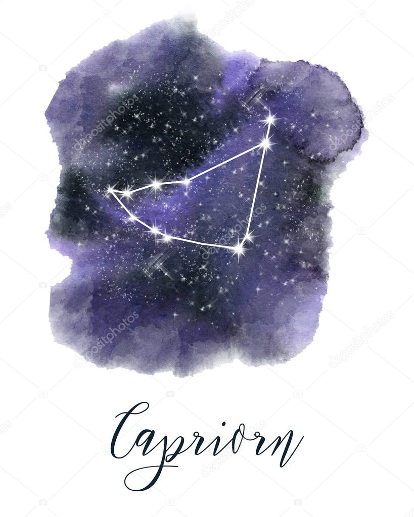 Dark blue hand drawn watercolor night sky with stars. Rough, artistic edges. Night Sky Zodiac sign Print, Watercolor Star Map