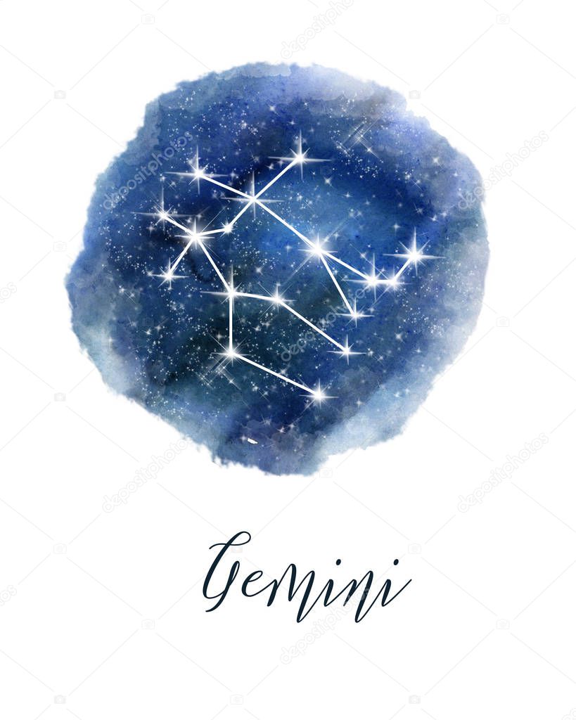 Dark blue hand drawn watercolor night sky with stars. Rough, artistic edges. Night Sky Zodiac sign Print, Watercolor Star Map