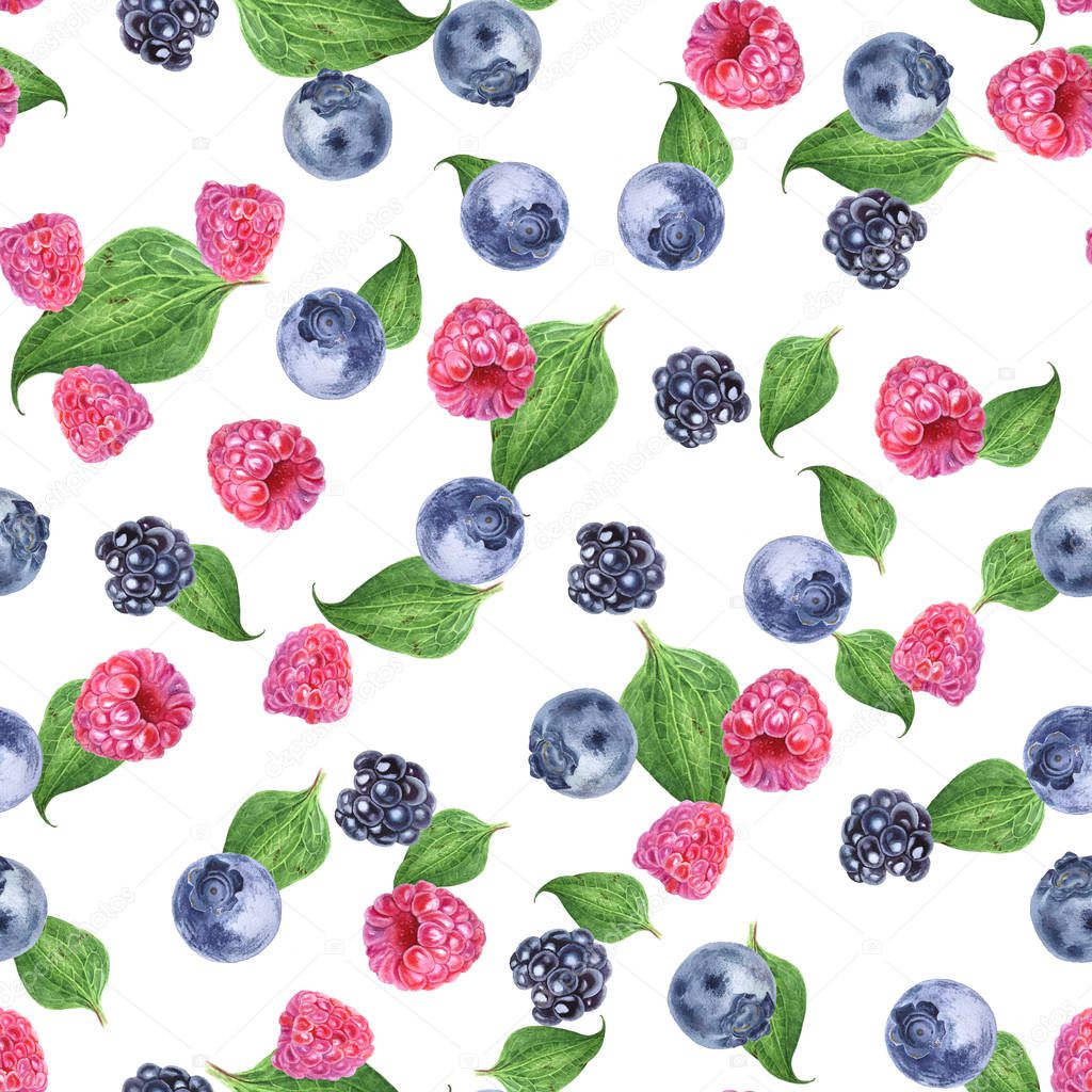 Berries are painted with watercolor by hand.