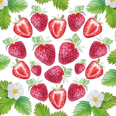 Banner çilek, olgun çilek, boyalı olarak suluboya ile. Menüler, gıda illüstrasyonlar, gıda, kozmetik, davetiyeler ve çok daha fazlası için uygundur.