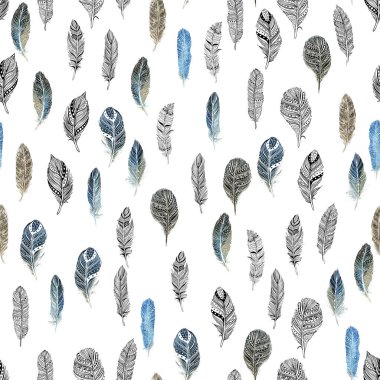 Tüyler ile Dikişsiz desen. Suluboya, mürekkep ve kalem ile çizilmiş. Kumaş, kağıt, kartlar, davetiyeler, zarflar için, tarihi ve diğer.