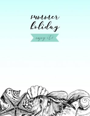 Özetlenen deniz kabukları ile yaratıcı yaz kartpostal 