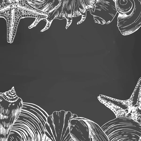 กรอบความค ดสร างสรรค เปล อกหอยทะเลและห นบนพ นหล เทา — ภาพถ่ายสต็อก