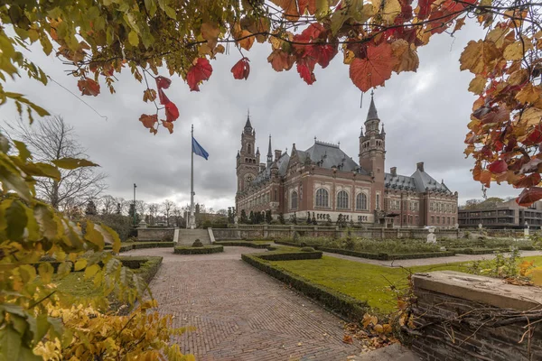 THE HAGUE, 19 November 2018 - Cloudy early morning on the Peace Palace garden, seat of the International Court of Justice, principal judicial organ of the United Nations, Netherlands