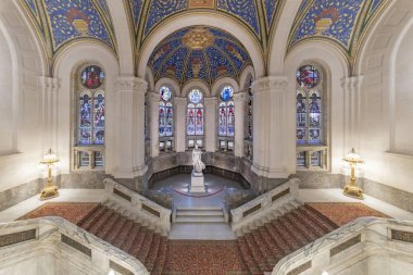 THE HAGUE, 3 December 2018 - Stairs of the Main Hall of the Peace Palace, Seat of the International Court of Justice, principal judicial organ of United Nations clipart