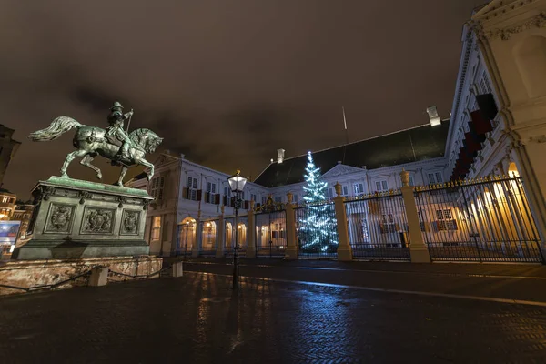 Árvore Natal Residência Rei Rainha Holandeses Noite Haia Onde Celebram — Fotografia de Stock