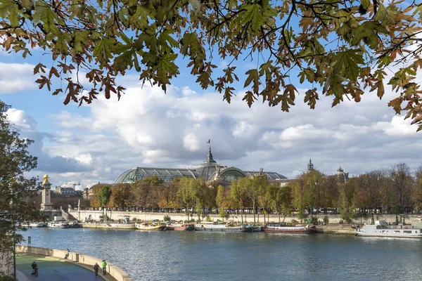Grand Palais Budynku Widok Rzeki Sekwany Żywe Błękitne Niebo Paris — Zdjęcie stockowe