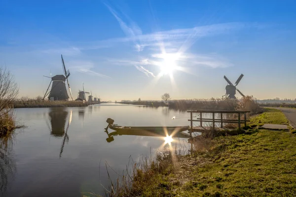 Twight Lichte Zonsopgang Het Unesco Erfgoed Windmolen Silhouet Het Midden — Stockfoto