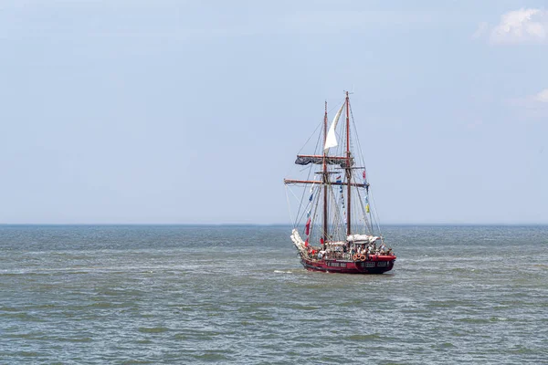 Antik Tall Skepp Fartyg Som Lämnar Hamnen Haag Scheveningen Solig — Stockfoto