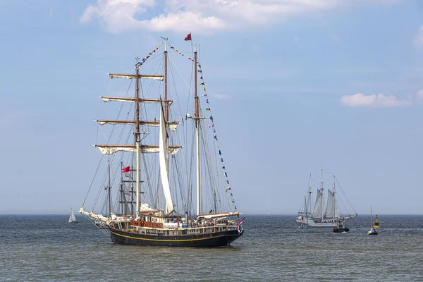 Antik Tall Skepp Fartyg Som Lämnar Hamnen Haag Scheveningen Solig — Stockfoto