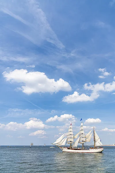 Antik Tall Skepp Fartyg Som Lämnar Hamnen Haag Scheveningen Solig — Stockfoto