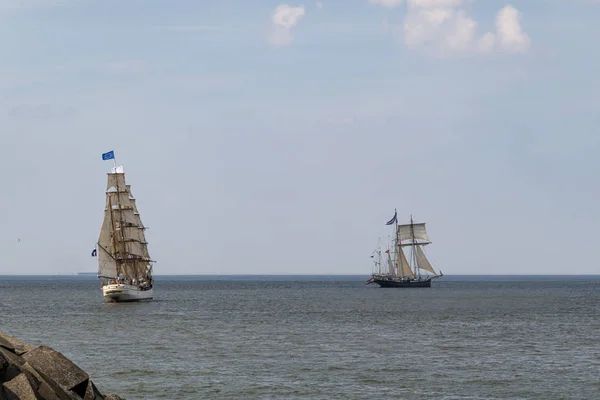 Antika Tall Skepp Fartyg Som Lämnar Hamnen Haag Scheveningen Solig — Stockfoto