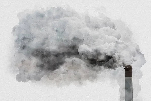 Computerized illustration of the Tall chimney exhausting or pulling a huge quantity of smoke, mist or pollution, Rotterdam, Netherlands