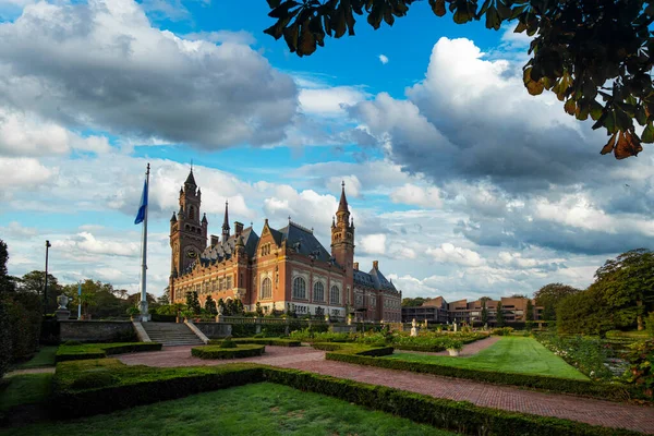 THE HAGUE, 26 September 2018 - Sunny early morning on the Peace Palace garden, seat of the International Court of Justice, principal judicial organ of the United Nations, Netherlands