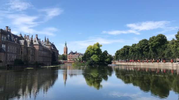 Lapso Tempo Hofvijver Edifício Parlamento Holandês Com Paisagem Cidade Den — Vídeo de Stock