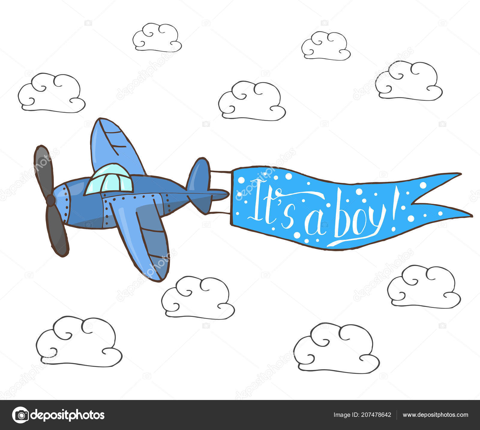 Vector Illustration Blue Plane Flying Sky Words It's Boy Cute Stock Vector  Image by ©MAZURKAT #207478642