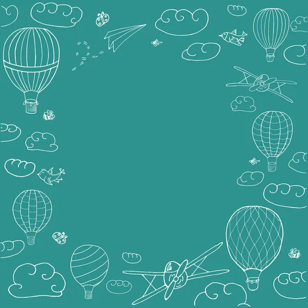 Sıcak Hava Baloons Metninizi Vektör Çerçeve Için Yer Ile Gökyüzünde — Stok Vektör