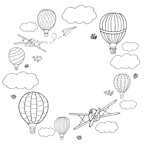 Vektorillustration Mit Himmel Fliegenden Heißluftballons Mit Platz Für Ihren Text — Stockvektor