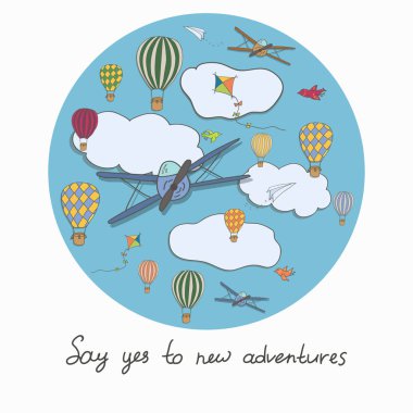 Vektör yuvarlak sıcak hava baloons, alıntı 