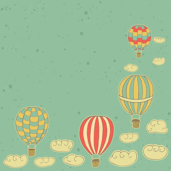 Vintage Vektor Hintergrund Mit Heißluftballons Fliegen Den Himmel Illustration Retro — Stockvektor