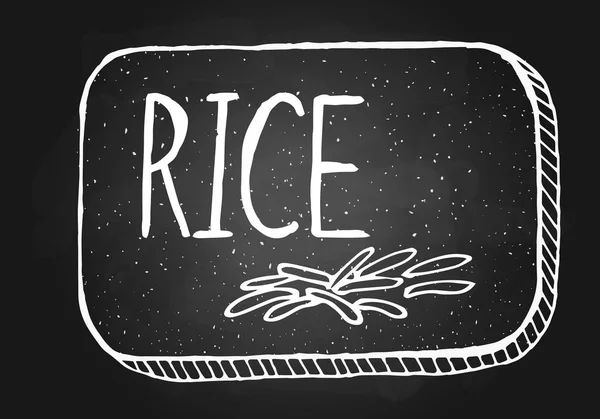 Vector Illustration Rice Grains Handwritten Word Rice Chalkboard Imitation Frame — Stock Vector