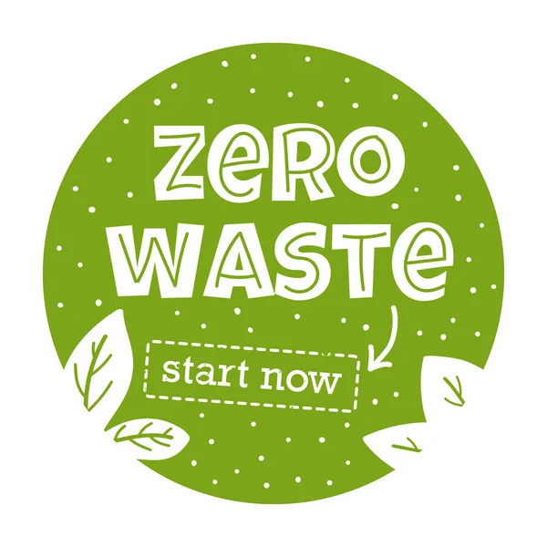 Okrągły Zielony Napis Skład Słowami Zero Odpadów Charakter Przyjazny Koncepcja — Wektor stockowy