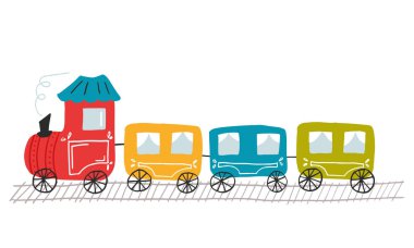 Sevimli çocuk illüstrasyon, çocuk oyuncak renkli tren