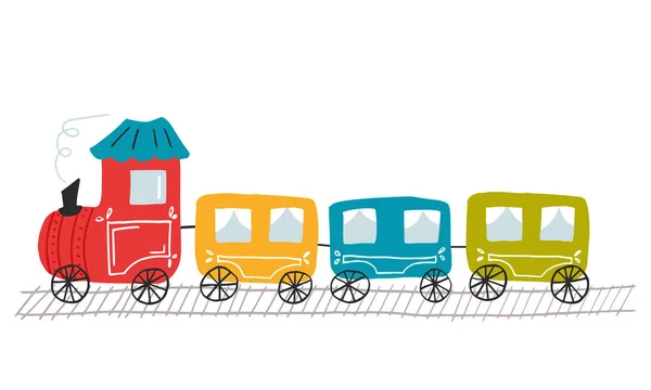 Lindos niños ilustración, niños juguete colorido tren — Vector de stock