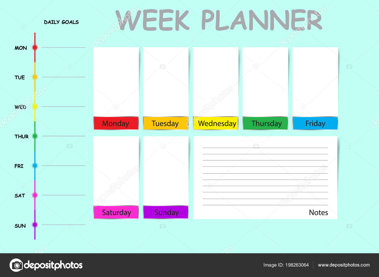 weekly planner containinig timeline place daily goals chart notes