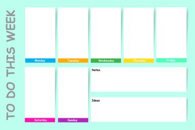 Metniniz için hazır bir renk çizgili haftanın her günü için bu hafta program notları, fikir ve beyaz grafikler için bir grafik ile yapmak. 