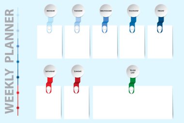 Bir hafta ve hazır metniniz için liste yapmak için her gün için sekiz Infographic dikdörtgen etiket kümesi ve zaman çizelgesi ile haftalık zamanlama. 