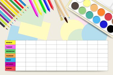 Boş okul hafta program hazır bir okul ile metin için arka plan üzerinde malzemeleri. 