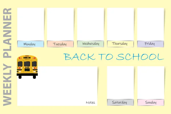 Zurück Zum Wochenplaner Der Schule Leere Weiße Diagramme Für Jeden — Stockvektor