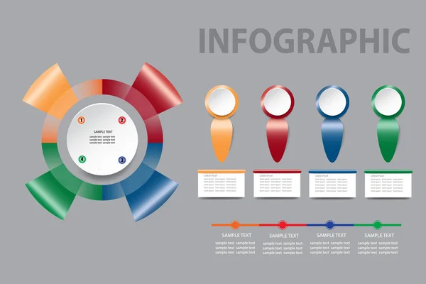 Moderno Vector Infografía Trimestral Plantilla Círculo Degradado Colorido Hecho Formas — Vector de stock