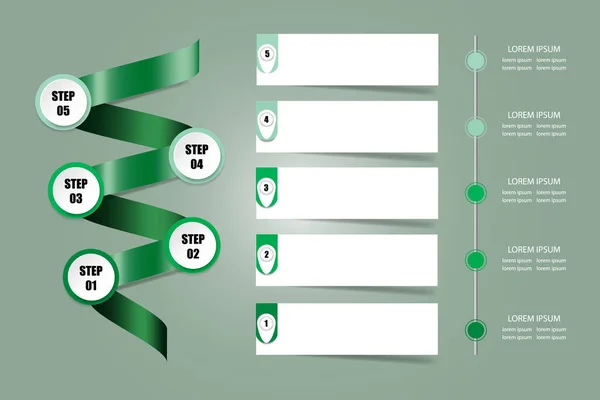 Infografisk Presentation Grön Metall Spiral Visar Fem Steg Processen Fem — Stock vektor