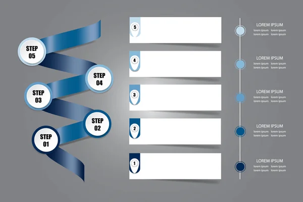Infografisk Presentation Blå Metall Spiral Visar Fem Steg Processen Fem — Stock vektor