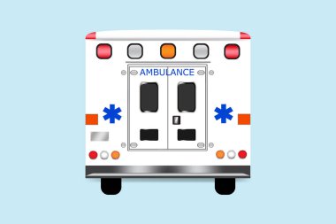 Mavi arkaplanda ambulans aracı vektörünün arkası izole edildi.