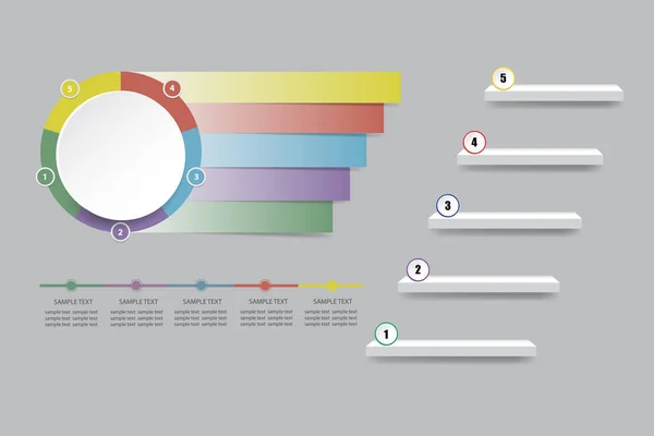 Tom Infographic Vit Cirkel Med Färgetiketter Och Tom Trappa Visar — Stock vektor